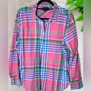 J crew size 14 Plaid Button Down women’s blouse pink